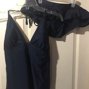 GAP Body Navy ruffle bottom tankini